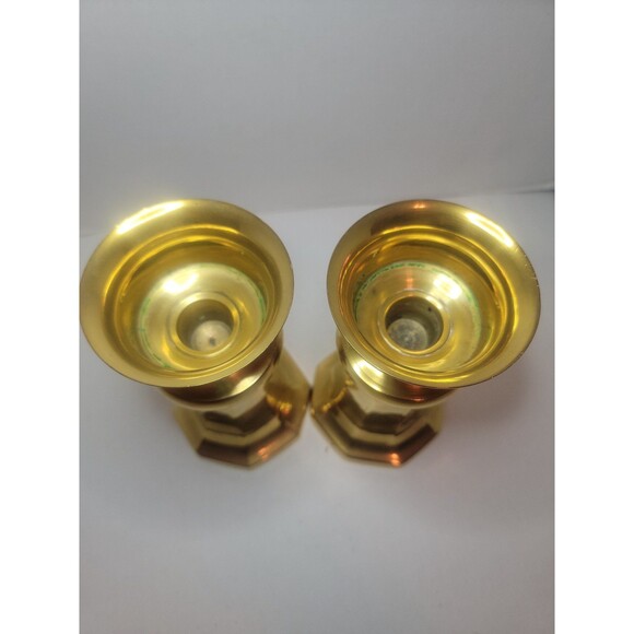 Set of 2 Vintage Brass Chunky Candle Holders 7 Inches Tall - Picture 3 of 5